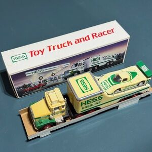 Hess 1988 Gasoline Toy Truck and Racer - Yellow and Green